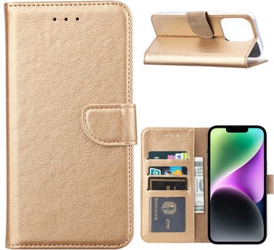 iPhone 14 hoesje bookcase hoes - Arara book case hoesje voor iPhone 14 - Goud