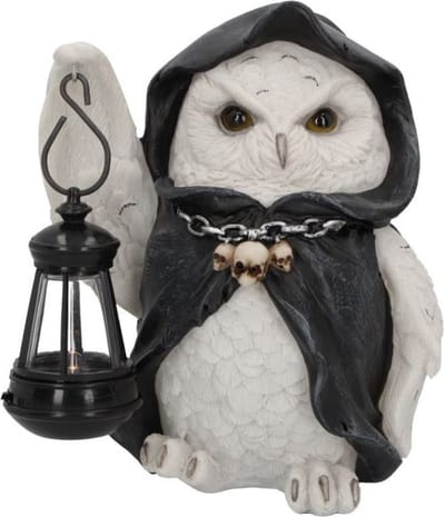 Nemesis Now - Reapers Flight - Beeld/Figuur - Wit Uiltje Gekleed als Magere Hein met Lantaarn (Lampje doet het echt!) - Hoogte 17cm