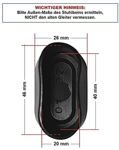 Set van 4 ovale buispluggen voor meubels 40 x 20 mm, zwart