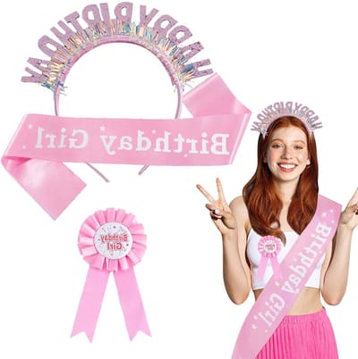 Allecta - Set van 3 hoofdbanden voor verjaardag meisje - Feestdecoratie en badge