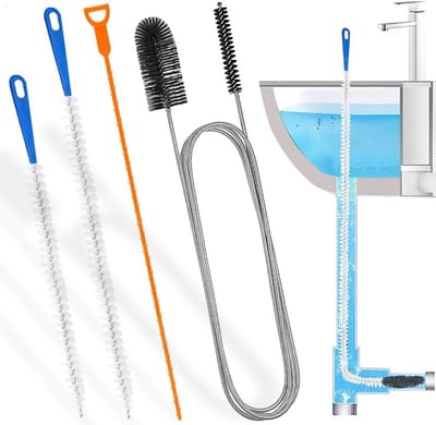 Dubbele Eind Nylon Pijp Cleaner Borstel 61", Afvoer Snake voor Haar Verstopking, 4 Delige Ontstopper Set voor Keuken en Badkamer
