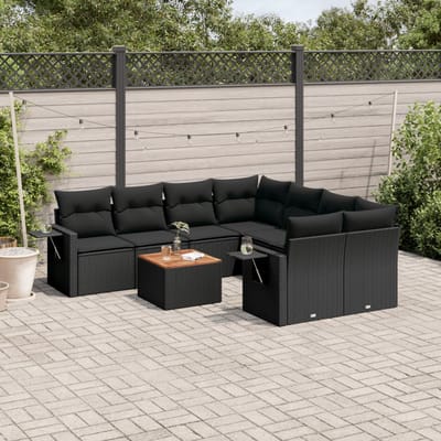 vidaXL - 9-delige - Loungeset - met - kussens - poly - rattan - zwart
