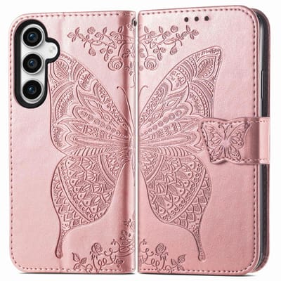 YPCd Bookcase geschikt voor Samsung Galaxy S23 FE - Vlinder Design - Portemonnee / Wallet Hoesje - Roze