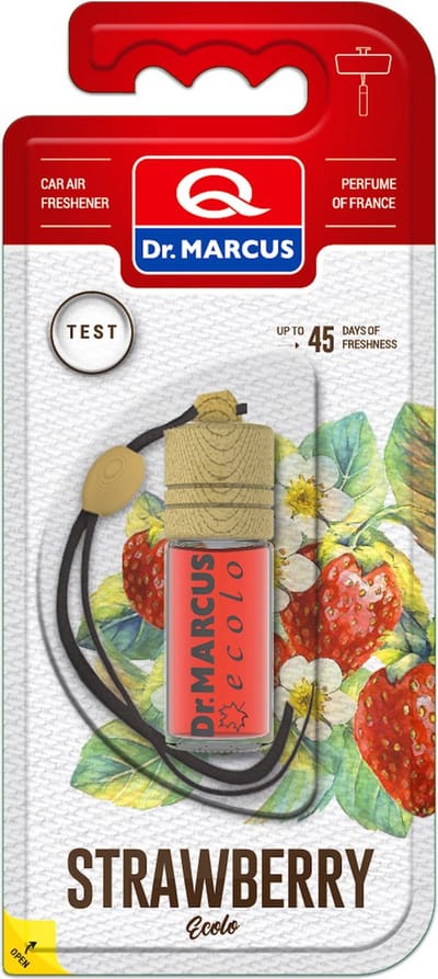 Dr. Marcus Ecolo Strawberry autogeurtje met neutrafresh technologie - Luchtverfrisser auto - Tot 45 dagen geurverspreiding - 4,5 ml