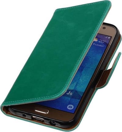 Groen Pull-Up PU Hoesje Samsung Galaxy J5 Booktype Wallet Cover