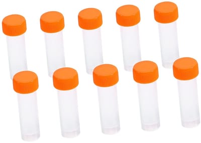 Dailygoods- Reageerbuisjes 10 stuks 5 ml - Plastic Bevroren - Oranje Schroefdeksel - Siliconen Pakking - Hoogte 58 mm - Diameter 15 mm - Reageerbuis