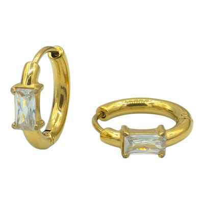 Kleine oorringen met emerald geslepen CZ-steen - Hypoallergeen gold-plated staal - Ø 15 mm - Oorbellen met steentje