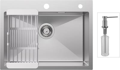 CECIPA max 60×45cm Spoelbakken met Kraangat – Spoelbak Keuken Met Zeepdispenser - Gootsteen van roestvrij staal – Enkele spoelbak - Incl. Sifon en Afvoerzeefje - Zilver