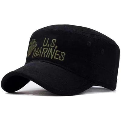 Casquette Militaire Unisexe Broderie Lettres US Marines Broderie Printemps Automne Extérieur Réglable Casquettes Décontractées Casquettes à Sommet Plat Hommes black