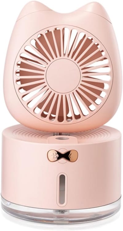 VHV - Ventilator met bevochtiger - USB mini ventilator met waterreservoir - 2000 mAh - USB aansluiting - met sfeerverlichting - voor kantoor, reizen, thuis en warme zomerdagen