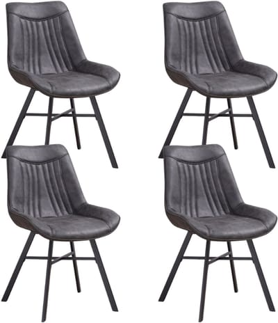 Dimehouse Set van 4 Eetkamerstoelen Jada Antraciet Eco-leer - Zonder Armleuningen - Ecoleer - Industrieel