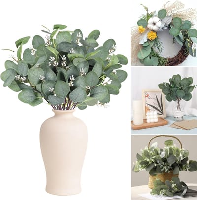 18 stuks eucalyptus-decoratie, kunstplanten, takken, eucalyptus, gedroogde slinger, decoratie, eucalyptus, boeket, voor tafelstuk, feest, bruiloft, kerstdecoratie (B)