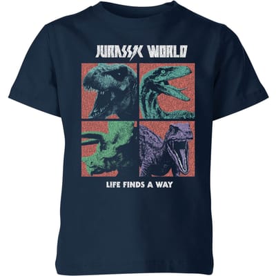 Jurassic Park World Four Colour Faces Kids' T-Shirt - Navy - 98/104 (3-4 jaar)