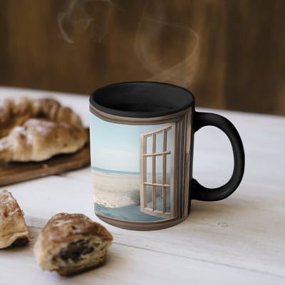 Magische Mok - Foto op Warmte Mokken - Koffiemok - Doorkijk - Helmgras - Duinen - Zee - Landschap - Magic Mok - Beker - 350 ML - Theemok