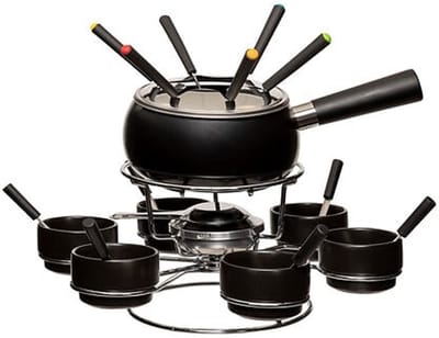 Five Fondueset - 6 personen - keramiek - zwart - draait - chocoladefondue - kaasfondue - D34 cm