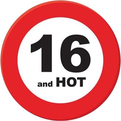 Verkeersbord Mega Button - 16 and hot
