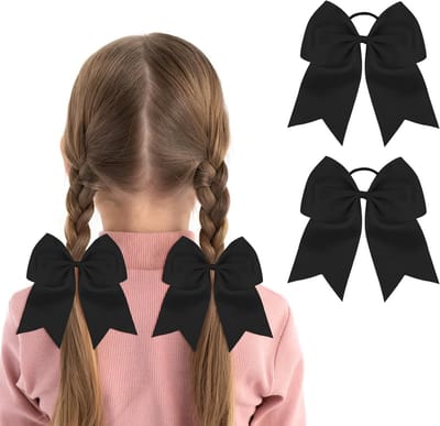 2 Stuks Meisjes Haarstrikken Elastische Haarbanden Dovetail Haarbanden Grote Paardenstaart Houders School Haaraccessoires voor Kerst en Verjaardagsgeschenk (Zwart)