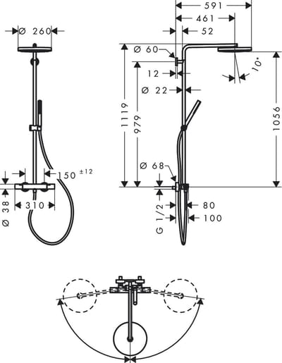 Hansgrohe Pulsify S Puro - Doucheset met thermostaat, diameter 26 cm, 1 straal, EcoSmart, mat zwart 24223670