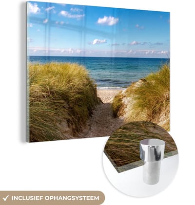 MuchoWow® Glasschilderij 160x120 cm - Schilderij acrylglas - Strand - Wolken - Duitsland - Foto op glas - Muurdecoratie woonkamer - Wanddecoratie slaapkamer - Schilderijen