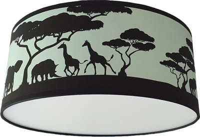 Plafondlamp safari silhouet groen/mint-  Kinderkamer plafondlamp - Plafondlamp safari silhouet - Lamp voor aan het plafond - Dieren plafondlamp | Diameter 35cm x 15cm hoog | E27 fitting maximaal 40 watt | Excl. Lichtbron