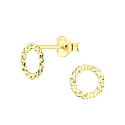 Joy|S - Zilveren twisted cirkel oorbellen - donut - 7 mm - gold plated