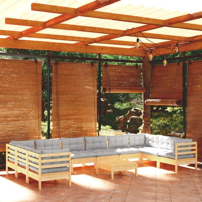 vidaXL - 11-delige - Loungeset - met - grijze - kussens - grenenhout