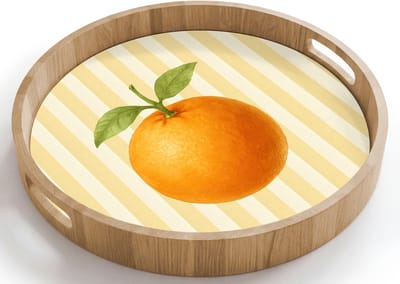 Dienblad rond 40x40 cm - Schootdienblad hout - Sinaasappel - Strepen - Oranje - Zomers - Borrelplank rechthoek - Plateau houten dienbladen