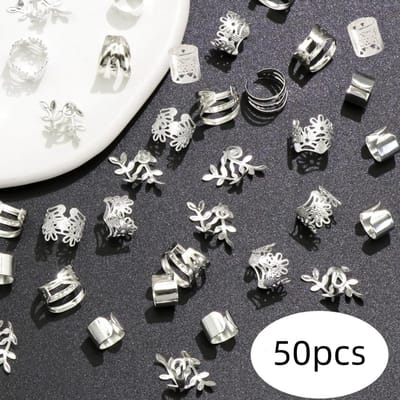 50 STUKS Holle Vuile Gevlochten Haarringen Vintage Stijl Legering Haarringen Set - Holle Ronde Haaraccessoires voor Vrouwen en Meisjes,