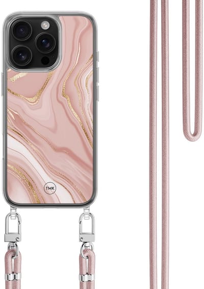 Casevibes - Telefoonhoesje met koord - Geschikt voor Apple iPhone 16 Pro - Rose marble - Roze - Marmer