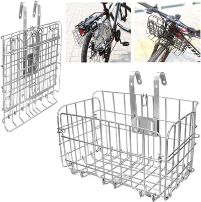 KZQ Opvouwbare en afneembare fietsmand voor op het stuur - gemaakt van metalen gaas - snel te monteren - geschikt voor boodschappen doen, woon-werkverkeer en fietstochten in de stad.