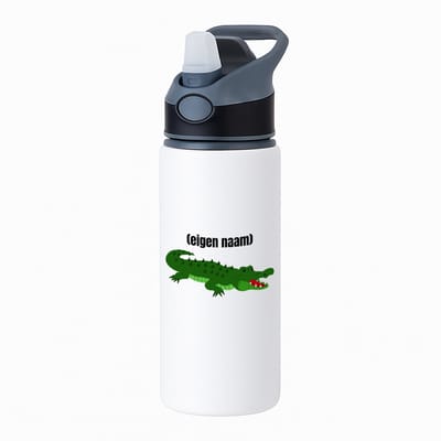 Hacebo® - krokodil met eigen naam waterfles met rietje zwart - Krokodil - krokodillen liefhebbers - iemand die houdt van krokodillen - verjaardag - cadeau - kado - water fles - 650ML