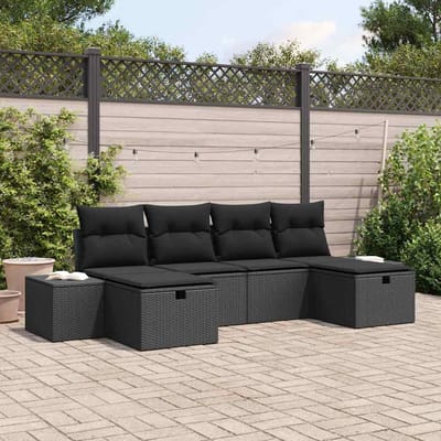 vidaXL - Tuinbank - Set - 6 - st - Zwart - poly - rattan