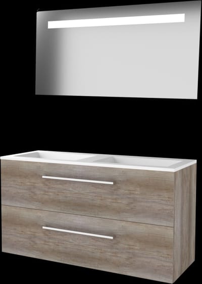 Basic-Line Economic 46 Badkamermeubelset - 120 x 46 cm - Met Grepen - 4 Lades - Acryl Wastafel - Zonder Kraangat - Spiegel met LED Verlichting - Scotch Oak
