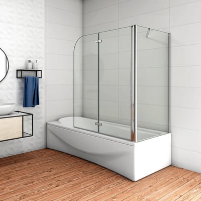 Aica Luxe Badwand 110x75x140cm-2-Delig Inklapbaar 6mm Transparant Easy Clean Gehard Glas-Chroom Frame-Eenvoudige Montage