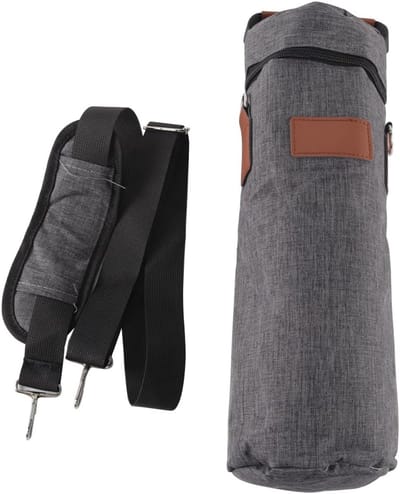 Enkele koeltas 750 ml, geïsoleerde flessentas met schouderband voor picknicks, draagbare flessendrager, grijs, ideaal voor buitenactiviteiten en uitjes