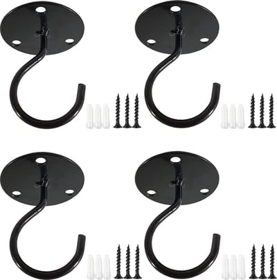 Plantenhaak 4 stuks – Muurhaak voor planten – Muurhaak hanging basket – RVS – Zwart – Incl. schroeven
