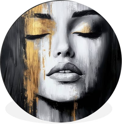 WallCircle - Wandcirkel - Muurcirkel - Gezicht - Vrouw - Penseelstreken - Abstract - Aluminium - Dibond - 30x30 cm - Binnen en Buiten