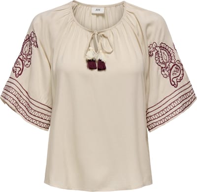 Jacqueline de Yong Blouse Jdyrisso Life Bianca L/s Top Wvn 15347078 Tapioca/ Fig Embroidery Dames Maat - L