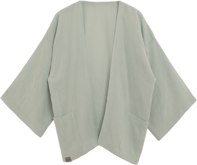 Knit Factory Elva Kimono Vest Dames - Damesvest met Steekzakken - Mousseline vest voor de lente en zomer - Heuphoogte - 100% Ecologisch Katoen - Olive Mist - 36/42