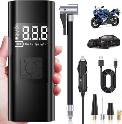 Draagbare bandenpomp - 4500 mAh draagbare luchtpomp - 150 PSI draadloze slimme bandenpomp - nauwkeurige LCD-drukweergave, 3x sneller oppompen van auto's, fietsen, motoren en banden