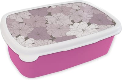 Broodtrommel Roze - Lunchbox - Brooddoos - Patroon - Bloemen - Minimalisme - 18x12x6 cm - Kinderen - Meisje