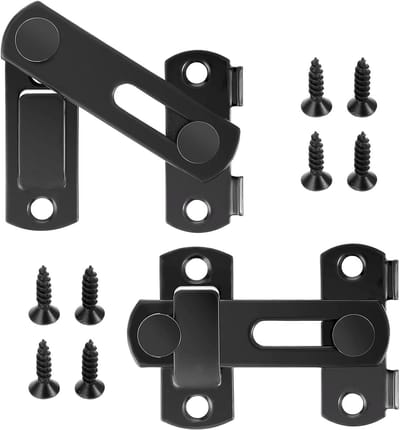 2 Stuks RVS Deurslot, Poorthaak en 180° Platte Kleine Schuifslot, Mat Zwart Afwerking voor Houten Poorten, Tuindeuren en Interne Beveiliging (3 Inch)