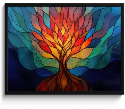 Poster in lijst - Fotolijst 80x60 cm - Posters - Sierglas - Boom - Rood - Vlakken - Posterlijst zwart - Decoratie - Wanddecoratie woonkamer - Muurdecoratie slaapkamer
