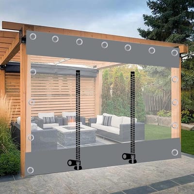 Waterdicht Zeildoek Gordijn - Transparant Zijpaneel Pvc Dekzeil - Buitenruimte Afschermen - Dubbele Rits Ontwerp - 3x2.5m - Grijs Transparant