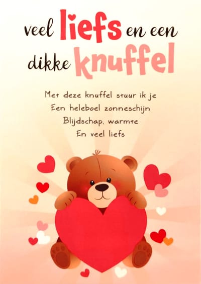 Kaart - Intense - Veel liefs en een dikke knuffel - 1 stuk - 12.5 x 17.5 cm - inclusief envelop - TE015-C