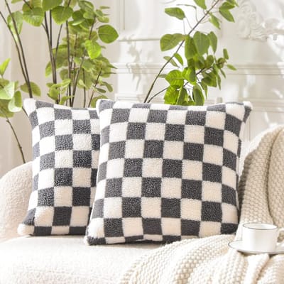 Schaakbord Kussenhoes Kaki Koffie Luxe Kussensloop Nepbont Wol Plaid Kussenhoes voor Bank Bank Woonkamer Huisdecoratie 50x50cm