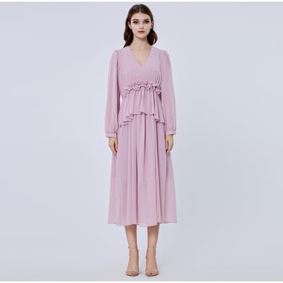 Lange ruche chiffon jurk