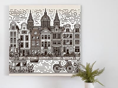 Line art amsterdam schilderij | Amsterdam Lines: A Contemporary Artistic Exploration of Urban Geometry | Kunst - 30x30 centimeter op Canvas | Foto op Canvas