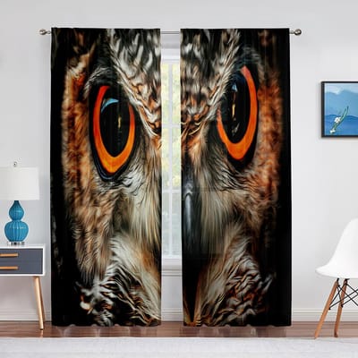 Cartoon Kleurige Uilen Zittend op Takken Bloemen Transparant Gordijn voor Woonkamer Decoratie Tule Raamgordijn voor Slaapkamer Voile 1 PCS W100XH250cm&Grommet Top