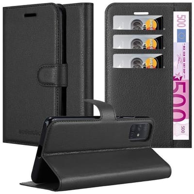 Cadorabo Hoesje geschikt voor Samsung Galaxy A51 4G / M40s in PHANTOM ZWART - Beschermhoes met magnetische sluiting, standfunctie en kaartvakje Book Case Cover Etui